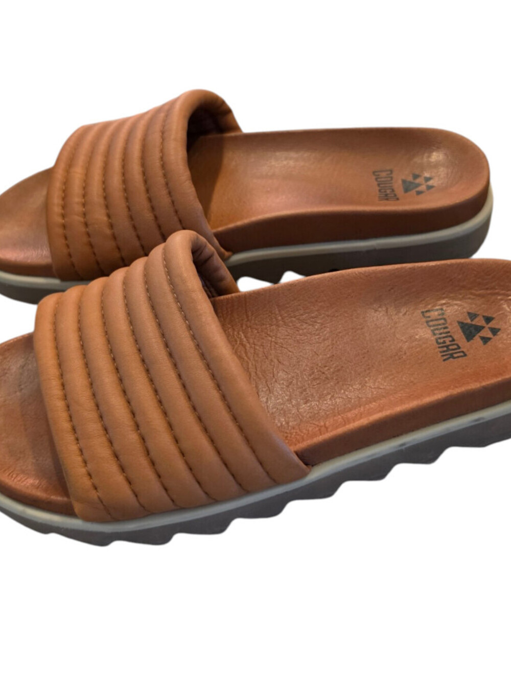 Cougar Naomi Brown Napa Leather Padded Strap EVA Cushioned Sole Sandals Sz 8.5